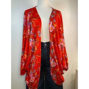 Gilli Floral Print Open Front Cardigan Bohemian Duster Lightweight Red‎